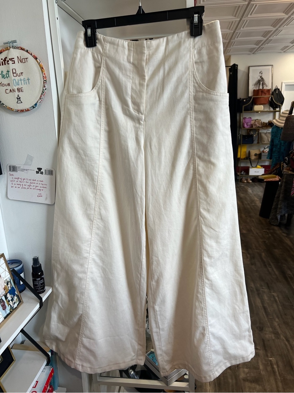 High-Rise Cream Wide-Leg Pants
